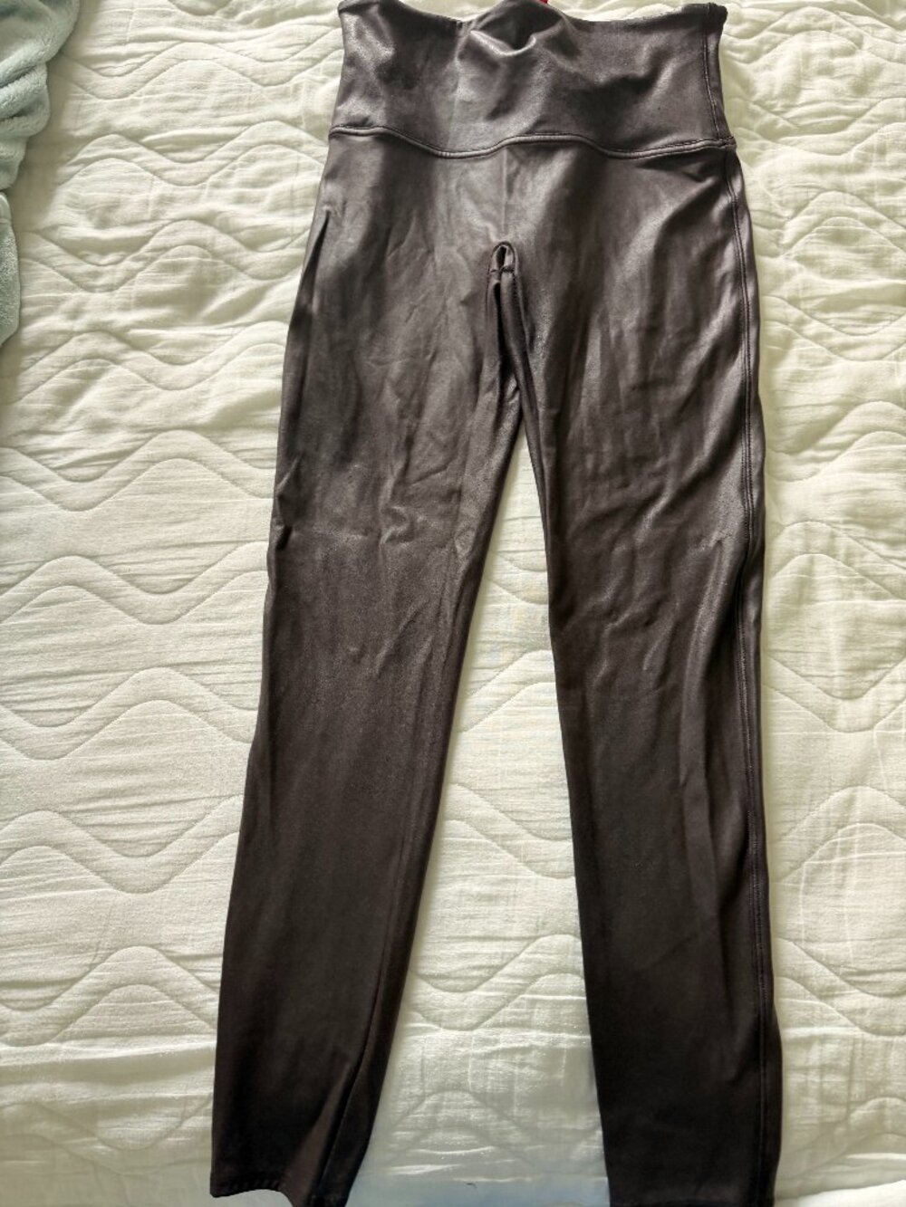 SPANX Faux Leather Leggings Black High Waisted Shaping XL